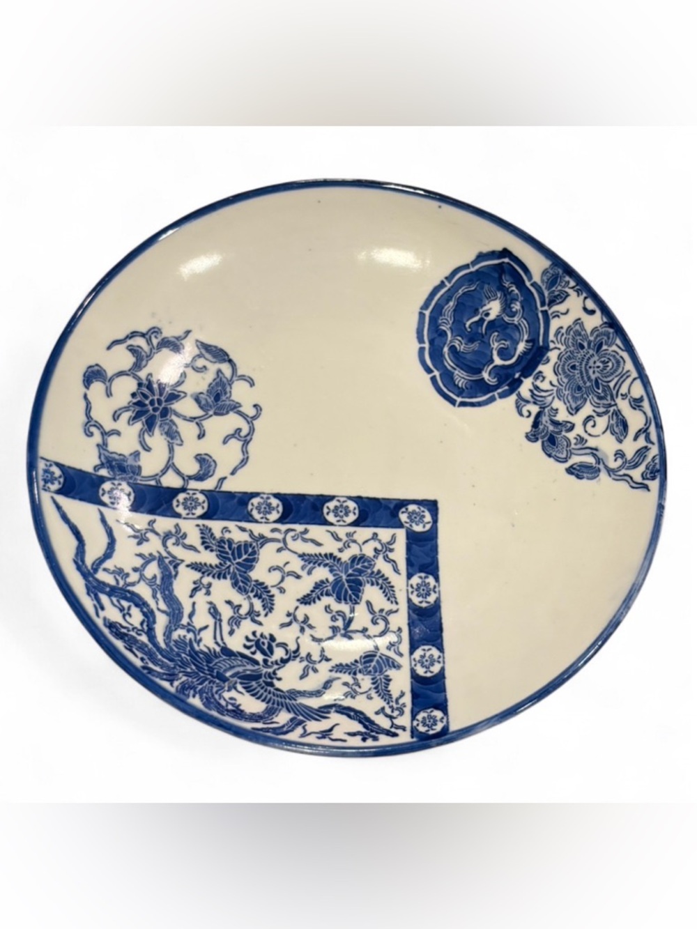 Antique Seiji Kaisha Blue & White Fenghuang Bird Floral Asian Ceramic Plate